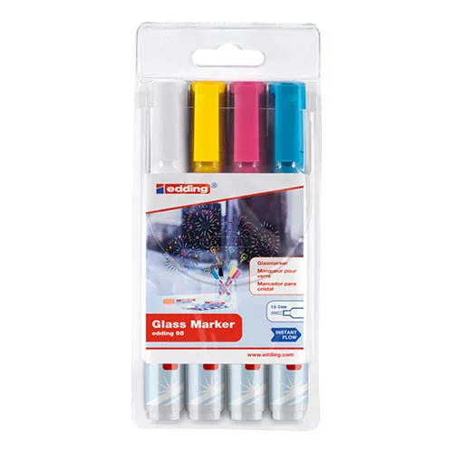 Üvegreíró marker készlet, 4 darabos, Edding 95/4