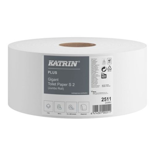Egészségügyi papír Katrin Giant, 100% újrahasznosított, S méret, 2 rétegű, 16389