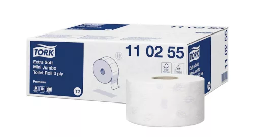 Egészségügyi papír Tork Extra Soft Mini Jumbo Prémium,  nagytekercses,  3 rétegű, T2, 110255