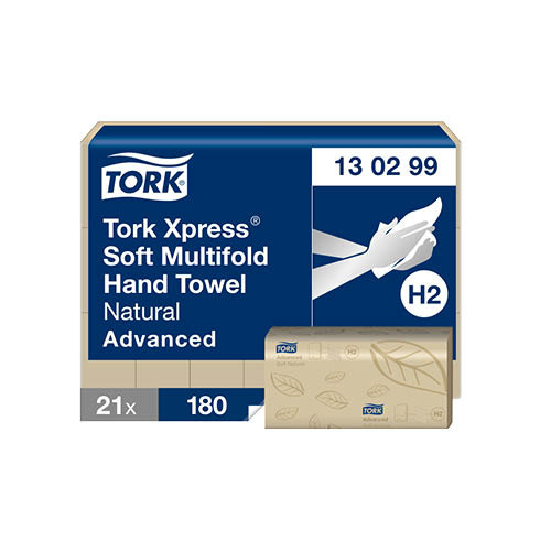 Kéztörlő TORK Xpress® Multifold Soft 2 rétegű 180 lapos natúr 