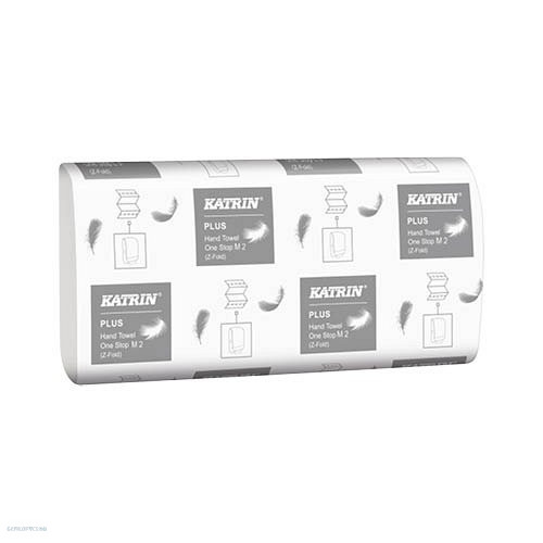 Kéztörlő Katrin Plus One Stop M2 hajtogatott Z interfold kéztörlő, 2 rétegű, hófehér, 100% cellulóz