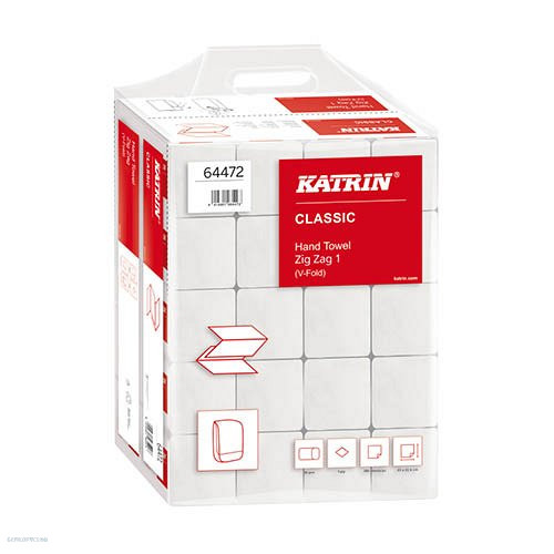 Kéztörlő Katrin Classic 1 ZZ Handypack V hajtogatott 1 rétegű 100% újrahasznosított 300 lap 22,4*23c