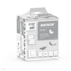   Kéztörlő Katrin Plus Non Stop M2 hajtogatott Z interfold 2 rétegű, hófehér, 100% cellulóz, 24x24cm,
