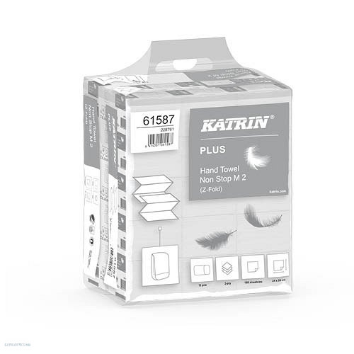 Kéztörlő Katrin Plus Non Stop M2 hajtogatott Z interfold 2 rétegű, hófehér, 100% cellulóz, 24x24cm,