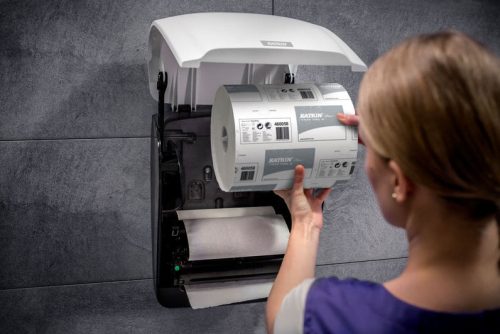 Kéztörlő Katrin Plus M2 tekercses 19cm 100méter 2rétegű hófehér 100% cellulóz