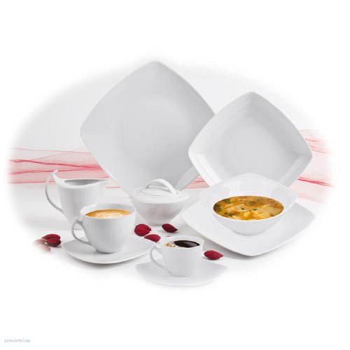 Kávés/teás csésze +alj 25cl Rotberg Porcelain® Quadrat, négyszögletes fehér 6db/klt