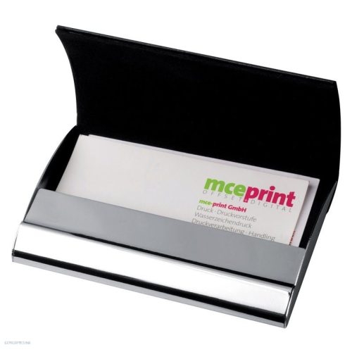 Névjegykártyatartó műbőr-krómozott fém