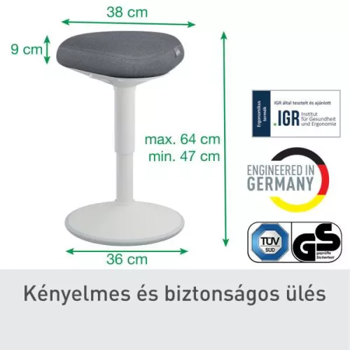 Munkaszék ülő Leitz Ergo Active, billenő, comfort ülőfelülettel, szürke