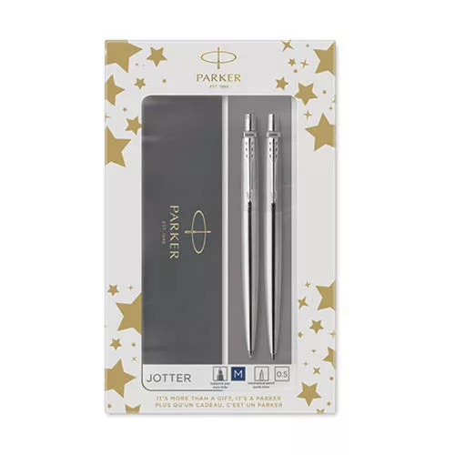 Golyósirón + pixirón Parker Royal Jotter, rozsdamentes acél, ezüst klipsz, díszdobozban