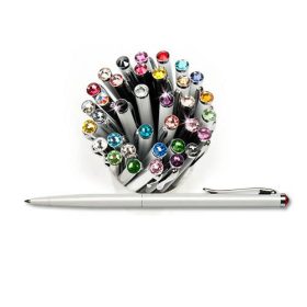   Golyósirón Elegante végén SWAROVSKI® kristállyal fehér tolltest 14 cm aqua világoskék