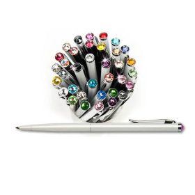   Golyósirón Elegante végén SWAROVSKI® kristállyal fehér tolltest 14 cm aqua rózsaszín