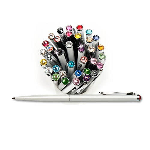 Golyósirón Elegante végén SWAROVSKI® kristállyal fehér tolltest 14 cm aqua sötéttürkiz