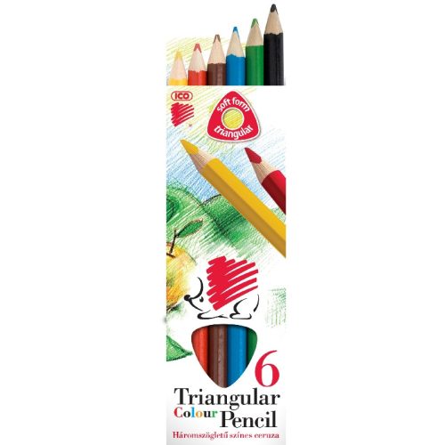 Színes ceruza ICO Süni Jumbo háromszögletű, festett, vastag, 6 darabos készlet