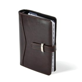   Gyűrűs kalendárium Saturnus fényes bőrhatású műbőr M437 sötétbarna