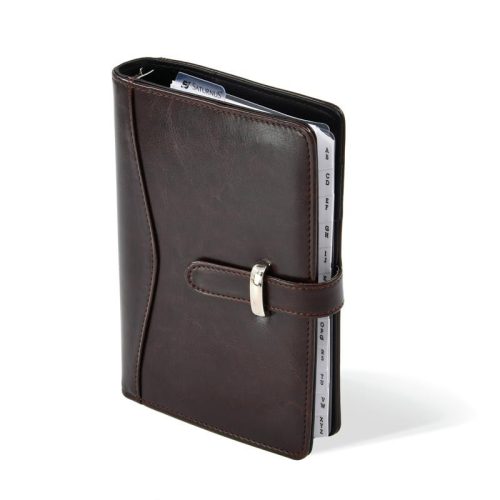 Gyűrűs kalendárium Saturnus fényes bőrhatású műbőr M437 sötétbarna