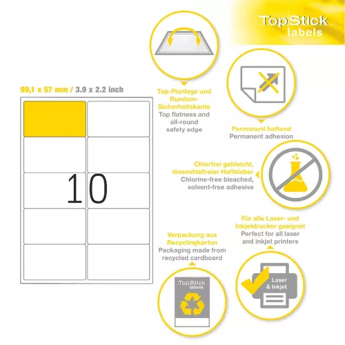 Etikett címke Topstick, 99.1x57 mm, szegéllyel, 100 ív, 1000 db/doboz