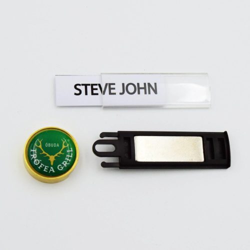 Elegáns névkitűző négyzet/kör alakú logofejjel, arany, ID6018