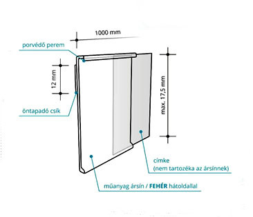 Ársín 20(17,5)mm/1 méter hosszú, műanyag áttetsző öntapadós 2301 fehér hátlap