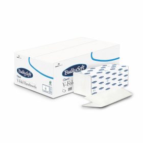   Kéztörlő  BulkySoft Classic, "V"hajtott, 2 rétegű, hófehér, 24x21 cm, 150 lap, 100% cellulóz