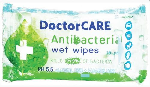 Törlőkendő nedves DoctorCare 15 db antibakteriális PH 5.5 alkoholmentes