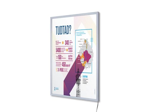 Plakátkeret LED világító, A4, egyoldalas, ezüst