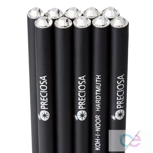 Pencil Preciosa-10pcs - KOOH-I-NOOR fekete testű ceruza, fehér - PRECIOSA kristály kövekkel 0968 00