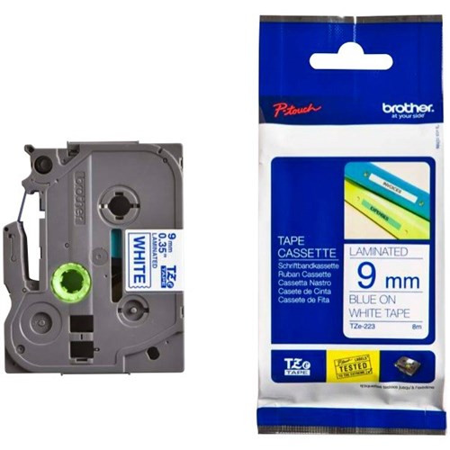 Brother TZE-223 fehér alapon kék eredeti feliratozó szalag