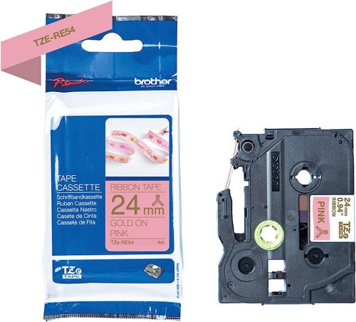 Brother TZE-RE54 rózsaszín alapon arany eredeti feliratozó szalag (24mm x 4m)