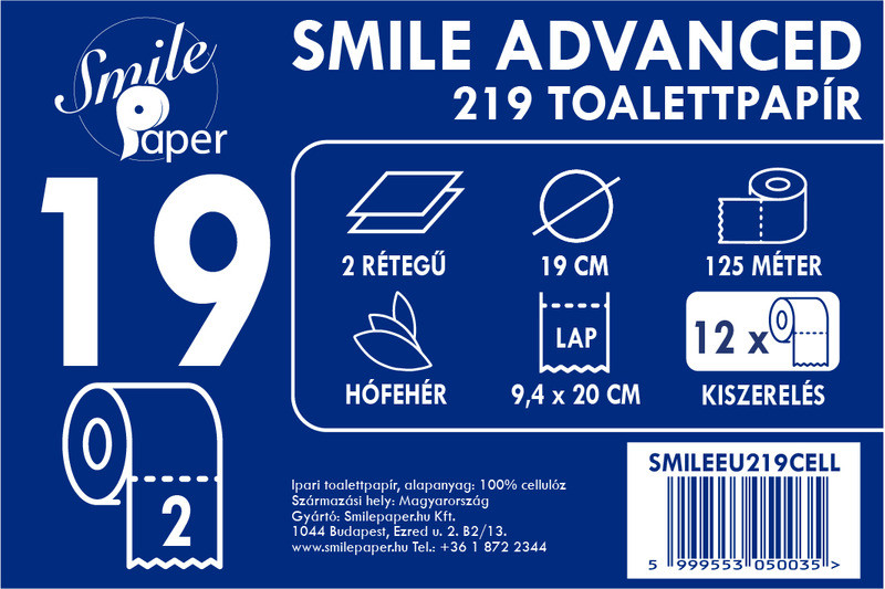 Egészségügyi papír Smile Advanced 219, hófehér, 2 rétegű